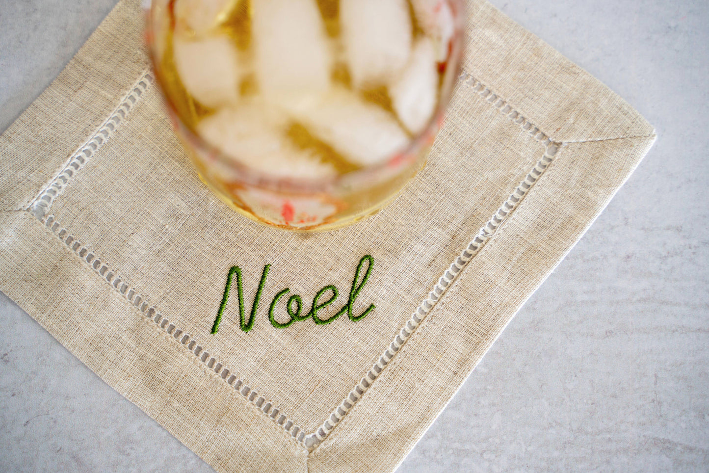 Holiday Word Linen Coasters, set of four: Green