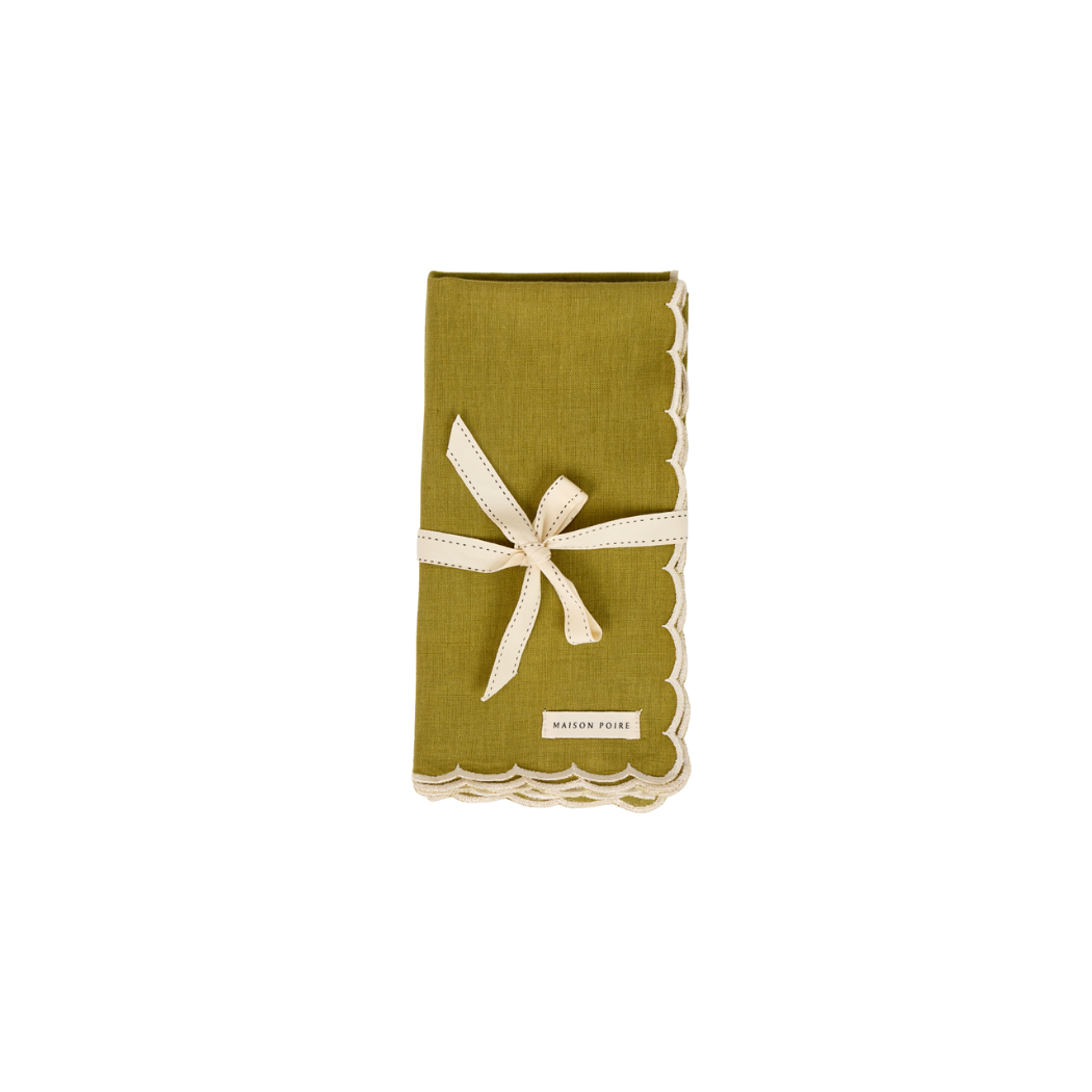 Olive Napkin with Scalloped Edge