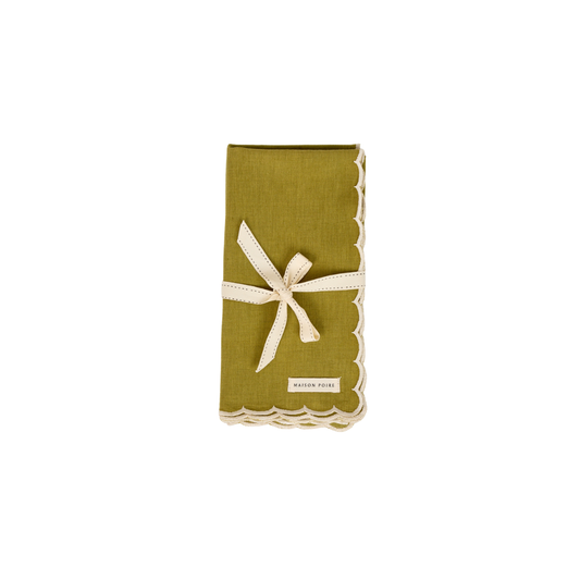 Olive Napkin with Scalloped Edge