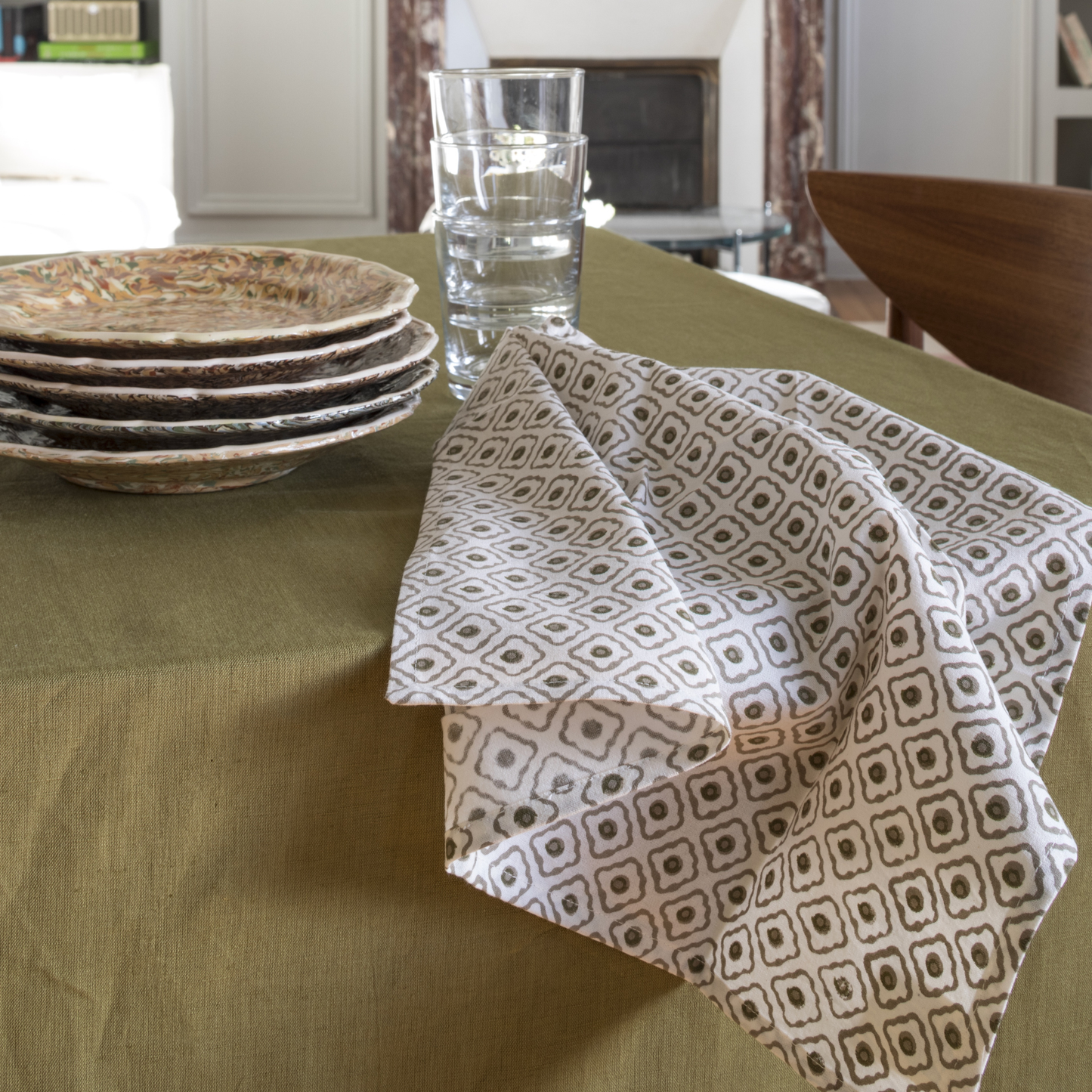 Solid Hand Dyed Tablecloth in Olive: Small