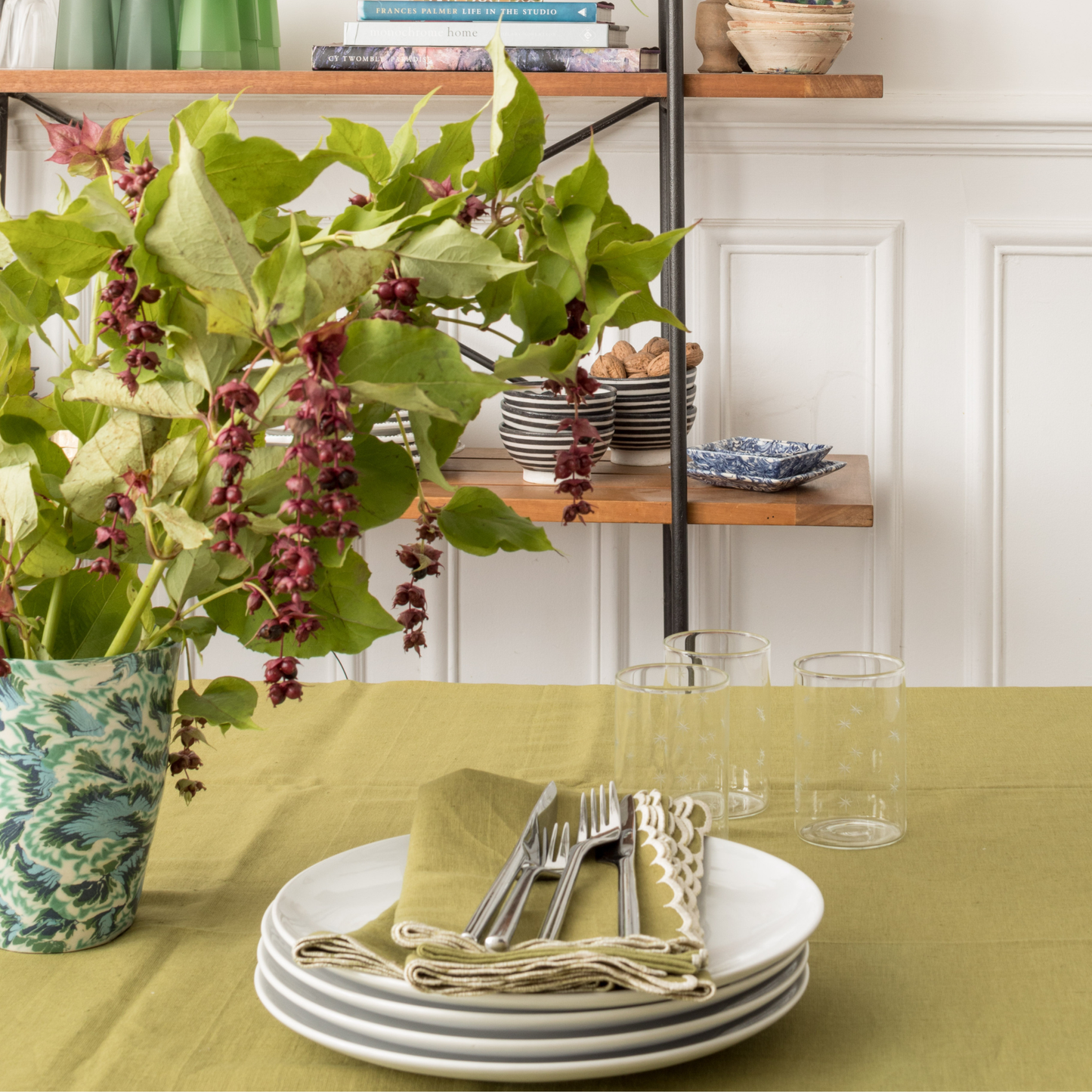 Olive Napkin with Scalloped Edge