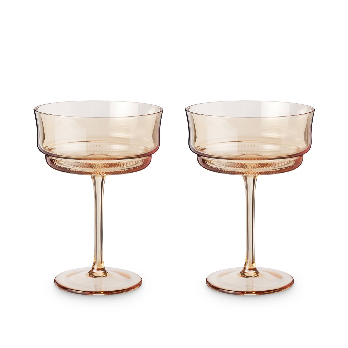 Tulip Amber Tinted Glass Stemmed Cocktail Coupes Set of 2