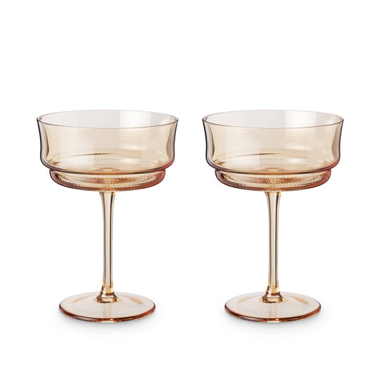 Tulip Amber Tinted Glass Stemmed Cocktail Coupes Set of 2