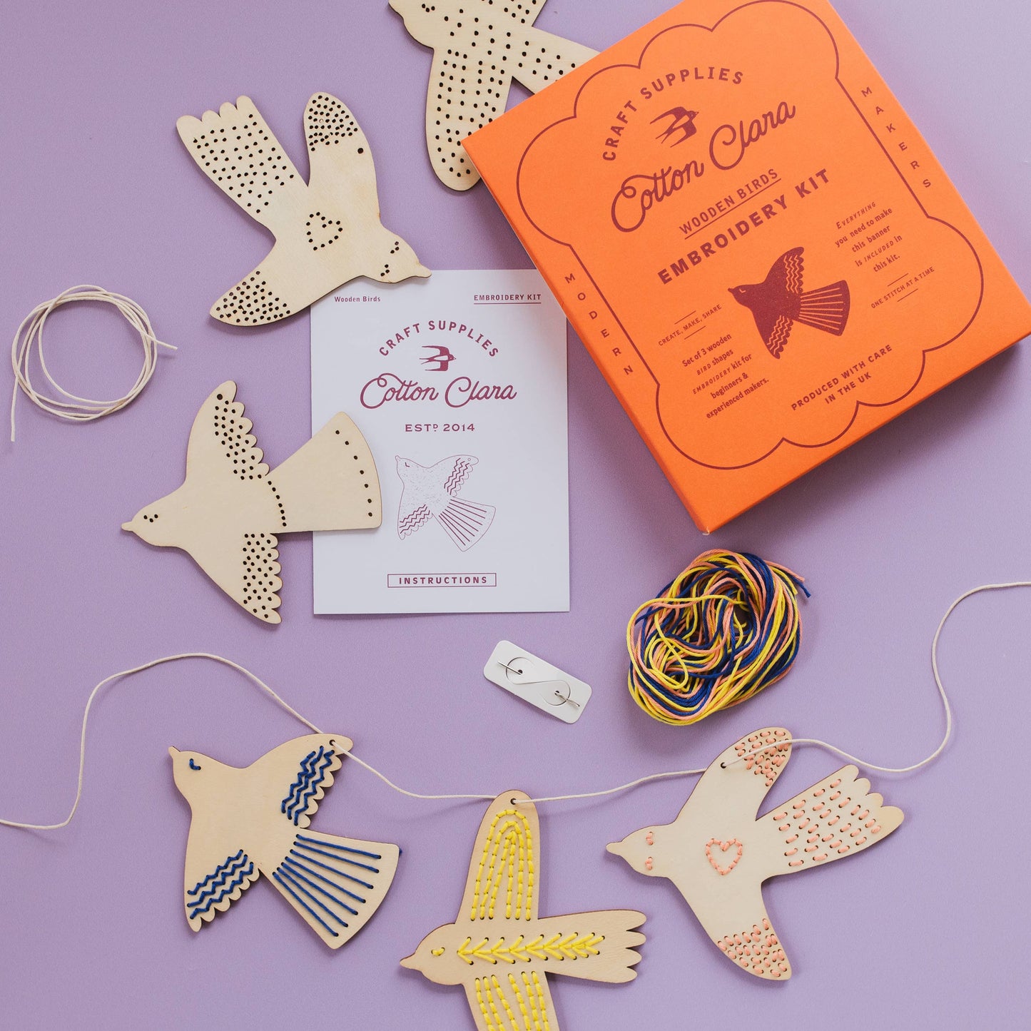 Wooden Bird Embroidery Kit – Beginner-Friendly DIY Garland