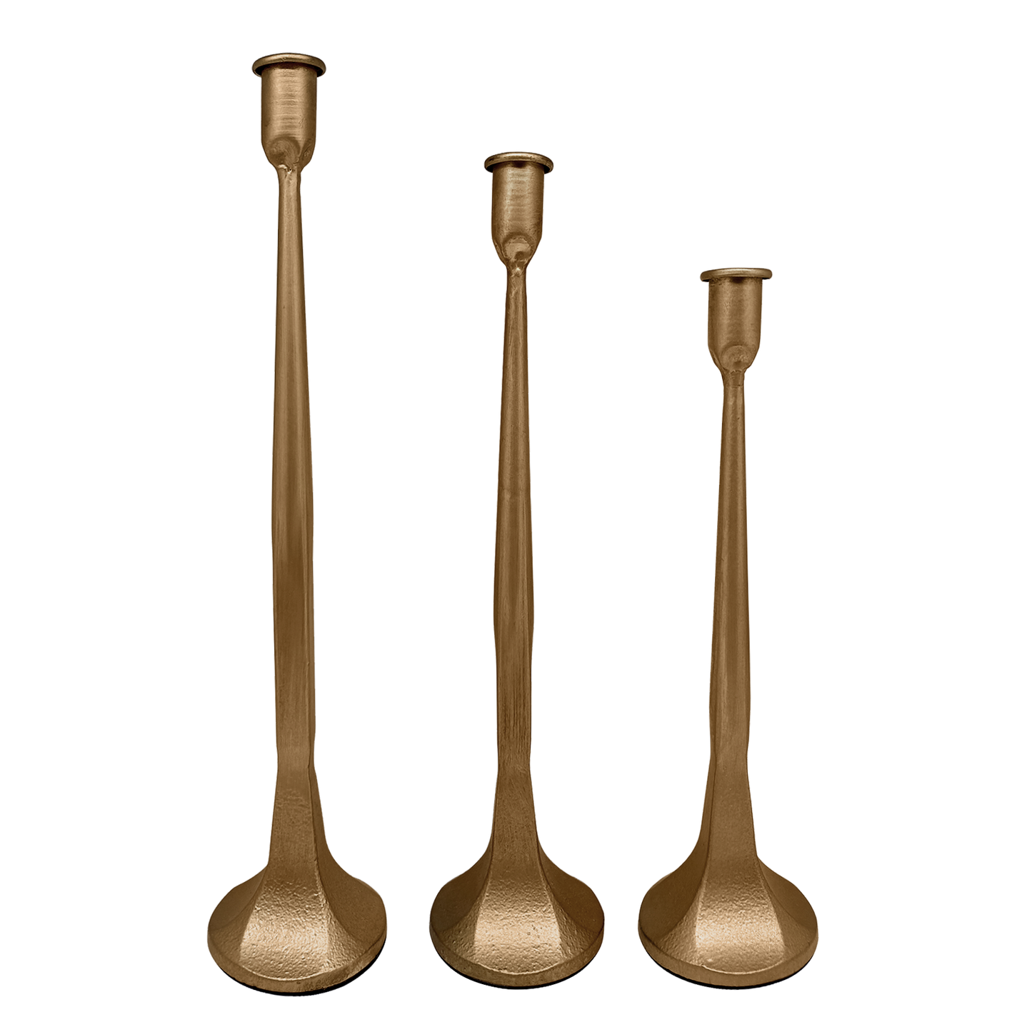 Gold Cast Iron Taper Candle Holders, Set of 3