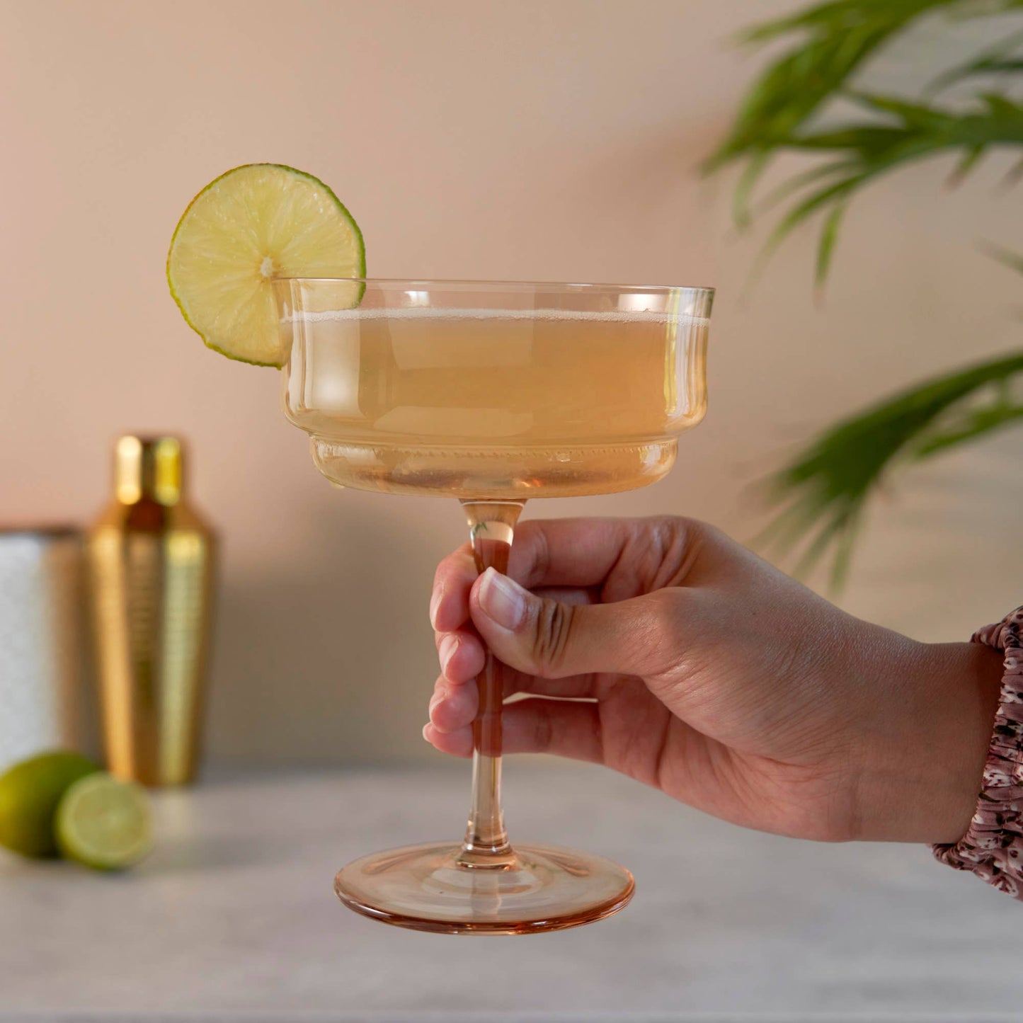 Tulip Amber Tinted Glass Stemmed Cocktail Coupes Set of 2