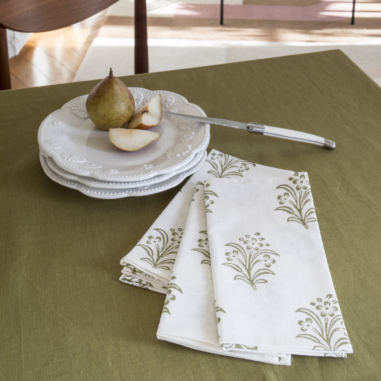 Solid Hand Dyed Tablecloth in Olive: Small